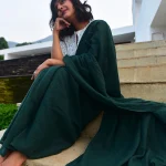 Glowing Dark Green Pure Mulmul Cotton Saree Without Blouse Piece
