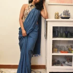 Deep Sky Plain Pure Mulmul Cotton Saree ( Model Blouse Not Included )