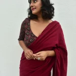 Maroon Plain Pure Mulmul Cotton Saree ( Model Blouse Not Included )