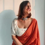 orange Plain Pure Mulmul Cotton Saree ( Model Blouse Not Included )