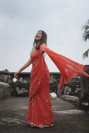 Beautiful Coral Colour Cotton Silk Saree Without Blouse Piece