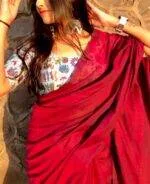 Women's Cotton Plain Handloom Saree With Stitched Blouse Combo(Free Size)