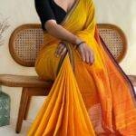 Rust Brown Embellished Pure Cotton Saree without Blouse