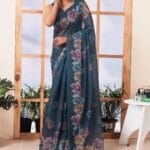 Ready to Wear Light Green One Minute Pleated Blend Saree With Blouse Piece