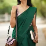 Bottle Green Plain Cotton Silk Saree Unstiched Blouse