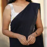 Black Plain Cotton Silk Saree Unstiched Blouse