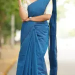 Blue Plain Cotton Silk Saree Unstiched Blouse