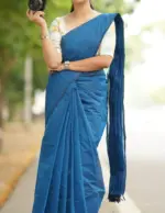 Blue Plain Cotton Silk Saree Unstiched Blouse