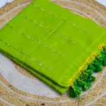 Soft Pure 100 Count Mulmul Apple Green Sequins Zari Work Cotton Saree