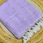 Soft Pure 100 Count Mulmul Blue Bell Sequins Zari Work Cotton Saree