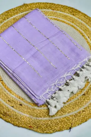 Soft Pure 100 Count Mulmul Blue Bell Sequins Zari Work Cotton Saree