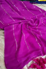 Soft Pure 100 Count Mulmul Byzantine Sequins Zari Work Cotton Saree