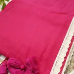 Soft Cerise Plain Pure 100 Count Mulmul Cotton Saree with lace border