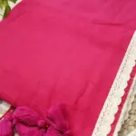 Soft Cerise Plain Pure 100 Count Mulmul Cotton Saree with lace border