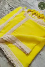 Soft Citrine Plain Pure 100 Count Mulmul Cotton Saree with lace border