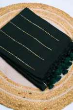 Soft Pure 100 Count Mulmul Dark Jungle Green Sequins Zari Work Cotton Saree
