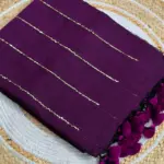 Soft Pure 100 Count Mulmul Dark Purple Sequins Zari Work Cotton Saree