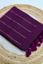 Soft Pure 100 Count Mulmul Dark Purple Sequins Zari Work Cotton Saree