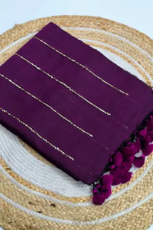 Soft Pure 100 Count Mulmul Dark Purple Sequins Zari Work Cotton Saree