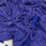 Soft Pure 100 Count Mulmul Dark Slate Blue Sequins Zari Work Cotton Saree