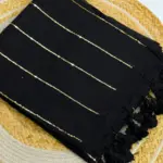 Soft Pure 100 Count Mulmul Eerie Black Sequins Zari Work Cotton Saree