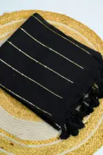 Soft Pure 100 Count Mulmul Eerie Black Sequins Zari Work Cotton Saree