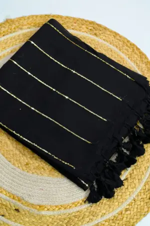 Soft Pure 100 Count Mulmul Eerie Black Sequins Zari Work Cotton Saree