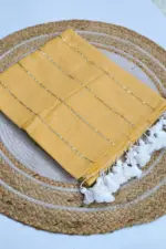 Soft Pure 100 Count Mulmul Fawn Sequins Zari Work Cotton Saree