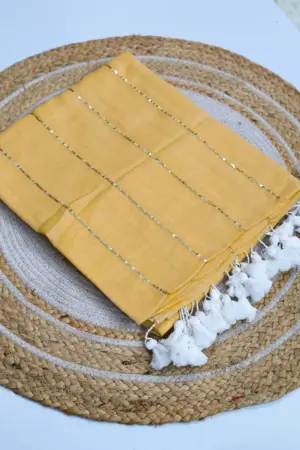 Soft Pure 100 Count Mulmul Fawn Sequins Zari Work Cotton Saree