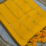 Soft Pure 100 Count Mulmul Harvest Gold Sequins Zari Work Cotton Saree