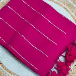Soft Pure 100 Count Mulmul Jazzberry Jam Sequins Zari Work Cotton Saree