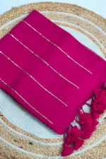 Soft Pure 100 Count Mulmul Jazzberry Jam Sequins Zari Work Cotton Saree