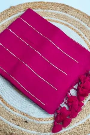 Soft Pure 100 Count Mulmul Jazzberry Jam Sequins Zari Work Cotton Saree