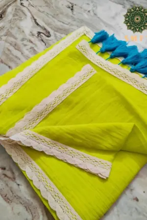Soft Limerick Plain Pure 100 Count Mulmul Cotton Saree with lace border