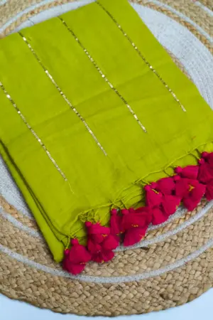 Soft Pure 100 Count Mulmul Limerick Sequins Zari Work Cotton Saree