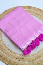 Soft Pure 100 Count Mulmul Medium Lavender Magenta Sequins Zari Work Cotton Saree