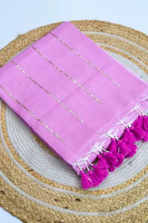 Soft Pure 100 Count Mulmul Medium Lavender Magenta Sequins Zari Work Cotton Saree