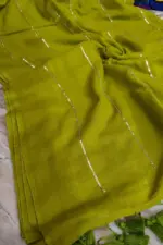 Soft Pure 100 Count Mulmul Olive Sequins Zari Work Cotton Saree