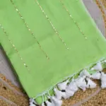 Soft Pure 100 Count Mulmul Pistachio Sequins Zari Work Cotton Saree