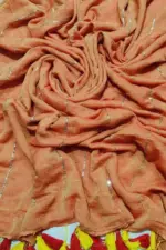 Soft Pure 100 Count Mulmul Raw Sienna Sequins Zari Work Cotton Saree