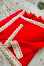 Soft Red Plain Pure 100 Count Mulmul Cotton Saree with lace border