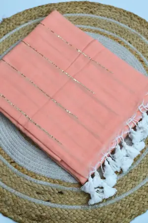 Soft Pure 100 Count Mulmul Ruddy Pink Sequins Zari Work Cotton Saree