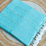 Soft Pure 100 Count Mulmul Sea Serpent Sequins Zari Work Cotton Saree