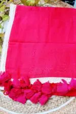 Soft Vivid Raspberry Plain Pure 100 Count Mulmul Cotton Saree with lace border