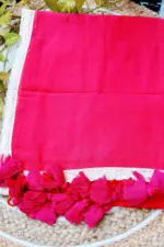 Soft Vivid Raspberry Plain Pure 100 Count Mulmul Cotton Saree with lace border