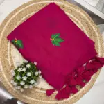 Soft Pure 120 Count Mulmul Saree with Maple Leaf Embroidery & Tassel Pallu