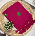 Soft Pure 120 Count Mulmul Saree with Maple Leaf Embroidery & Tassel Pallu