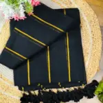 Soft Black Traditional all over Jhari Line Pure 120 Count Mulmul Cotton Saree with Tassel