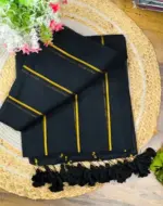 Soft Black Traditional all over Jhari Line Pure 120 Count Mulmul Cotton Saree with Tassel